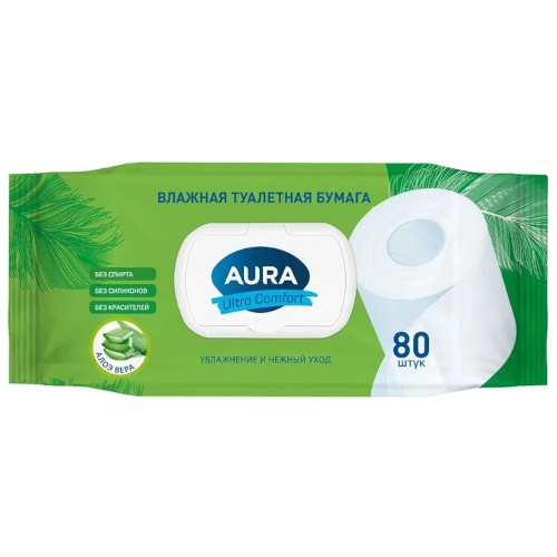 Влажная туалетная бумага Aura (Аура) Ultra Comfort Свежесть и Чистота, 80 шт Влажная туалетная бумага Aura (Аура) Ultra Comfort Свежесть и Чистота, 80 шт