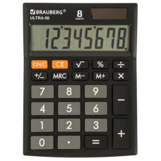Калькулятор настольный компактный Brauberg (Брауберг) ULTRA-08-BK, 8 разрядов, двойное питание, цвет чёрный, 154x115 мм