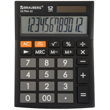 Калькулятор настольный BRAUBERG, 12 разрядов, двойное питание, черный, 192x143 мм
