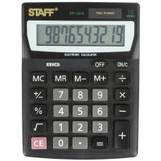 Калькулятор настольный компактный Staff (Стафф) STF-1210, 10 разрядов, двойное питание, цвет чёрный, 140х105 мм