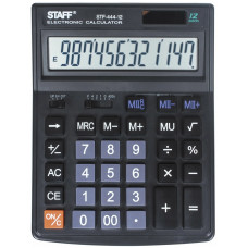 Калькулятор настольный компактный Staff (Стафф) STF-444-12, 12 разрядов, двойное питание, цвет чёрный, 199x153 мм