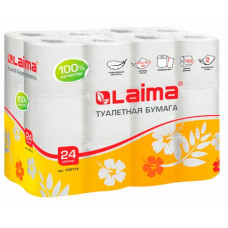 Бумага туалетная бытовая, 2-х слойная, (24х18,5 м), LAIMA, белая, спайка 24 шт Бумага туалетная бытовая, 2-х слойная, (24х18,5 м), LAIMA, белая, спайка 24 шт