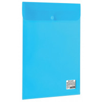 Папка-конверт с кнопкой Brauberg (Брауберг), А4, вертикальная, прозрачная, цвет синий, до 100 листов, 0,15 мм