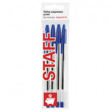 Шариковые ручки Staff (Стафф) Basic Budget Bp-04, набор, СИНИЕ, линия письма 0,5 мм