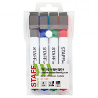 Маркеры для белой доски на магните со стирателем Staff (Стафф) Manager, набор 4 цвета, линия 3 мм