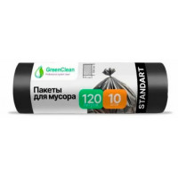 Мешки для мусора ПВД GreenClean 120л. 10шт Standart, 20мкм, Черные Мешки для мусора ПВД GreenClean 120л. 10шт Standart, 20мкм, Черные