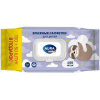 Салфетки влажные AURA (АУРА) для детей Premium с клапаном, 150 шт Салфетки влажные AURA (АУРА) для детей Premium с клапаном, 150 шт