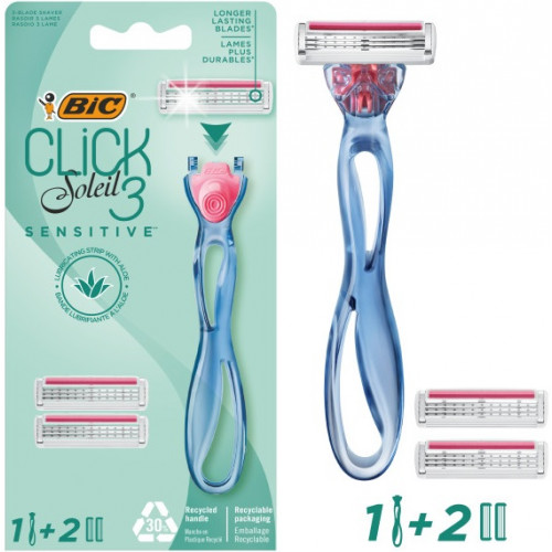 Станок для бритья женский BIC (Бик) Click 3 Soleil Sensitive с двумя кассетами купить оптом, цена, фото - интернет магазин ЛенХим Станок для бритья женский BIC (Бик) Click 3 Soleil Sensitive с двумя кассетами купить оптом, цена, фото - интернет магазин ЛенХим