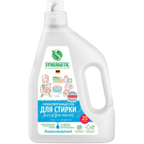 Гель для стирки всех видов тканей Synergetic (Синергетик) PURE концентрат, 1,5 л Гель для стирки всех видов тканей Synergetic (Синергетик) PURE концентрат, 1,5 л