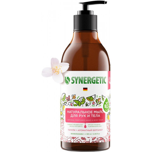 Жидкое мыло для рук и тела Synergetic (Синергетик) Пачули и ароматный Бергамот, дозатор, 380 мл Жидкое мыло для рук и тела Synergetic (Синергетик) Пачули и ароматный Бергамот, дозатор, 380 мл
