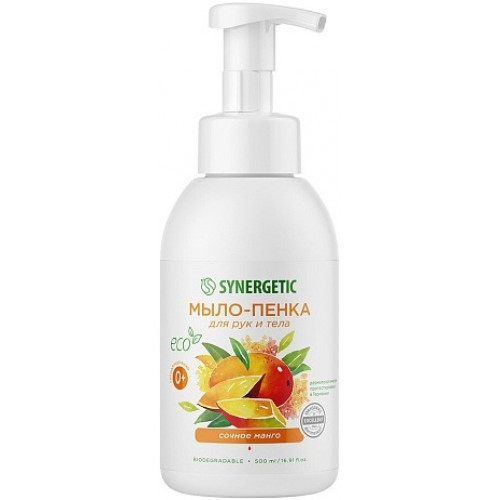 Мыло-пенка для рук и тела Synergetic (Синергетик) Сочное манго, дозатор, 500 мл Мыло-пенка для рук и тела Synergetic (Синергетик) Сочное манго, дозатор, 500 мл