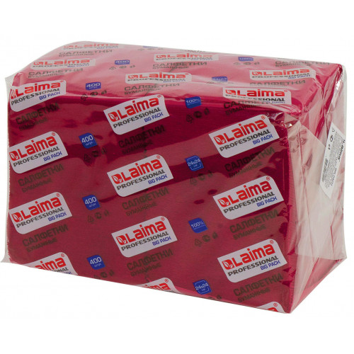 Салфетки бумажные 24х24 см, "Big Pack", бордовые, 100% целлюлоза, LAIMA, 400 шт Салфетки бумажные 24х24 см, "Big Pack", бордовые, 100% целлюлоза, LAIMA, 400 шт