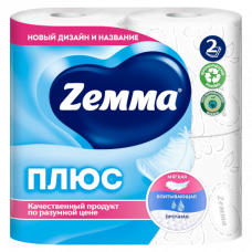 Туалетная бумага Zemma (Земма) Плюс, цвет белый, 2-слойная, 4 рулона Туалетная бумага Zemma (Земма) Плюс, цвет белый, 2-слойная, 4 рулона