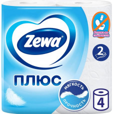 Туалетная бумага Zewa (Зева) Плюс, цвет белый, 2-х слойная, 4 рулона