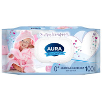 Детские влажные салфетки Aura (Аура) Ultra Comfort, с крышкой, 100 шт Детские влажные салфетки Aura (Аура) Ultra Comfort, с крышкой, 100 шт