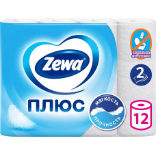 Туалетная бумага Zewa (Зева) Плюс, цвет белый, 2-х слойная, 12 рулонов