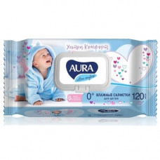 Влажные салфетки для детей Aura с экстрактом алоэ и витамином E с крышкой, 120 шт Влажные салфетки для детей Aura с экстрактом алоэ и витамином E с крышкой, 120 шт