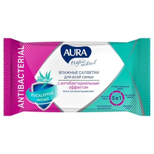 Влажные салфетки Aura (Аура) Tropic Cocktail c антибактериальным эффектом, 15 шт Влажные салфетки Aura (Аура) Tropic Cocktail c антибактериальным эффектом, 15 шт