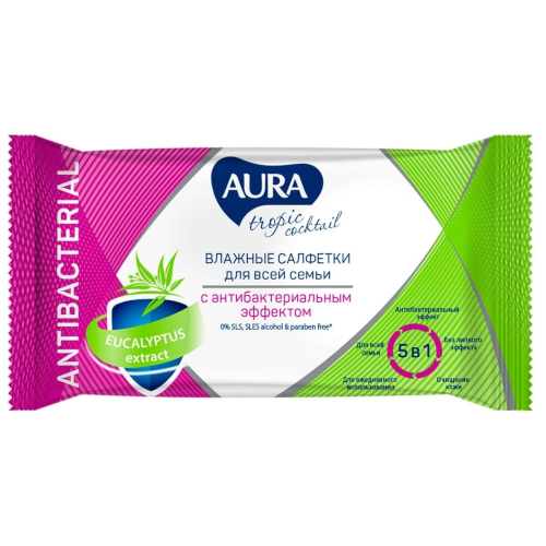 Влажные салфетки Aura (Аура) Tropic Cocktail c антибактериальным эффектом, 15 шт Влажные салфетки Aura (Аура) Tropic Cocktail c антибактериальным эффектом, 15 шт