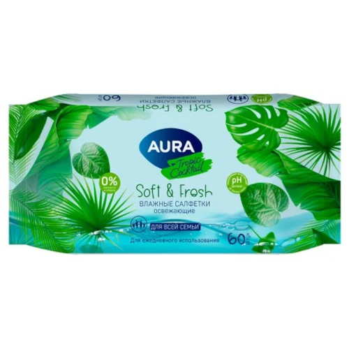 Влажные салфетки освежающие Aura (Аура) Tropic Cocktail, 60 шт Влажные салфетки освежающие Aura (Аура) Tropic Cocktail, 60 шт