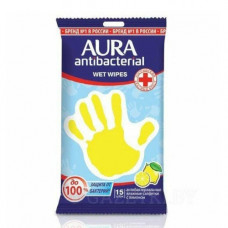 Влажные салфетки антибактериальные Aura (Аура) Лимон, 15 шт Влажные салфетки антибактериальные Aura (Аура) Лимон, 15 шт