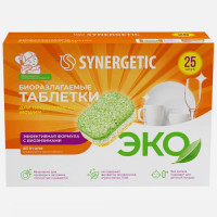 Таблетки бесфосфатные для посудомоечных машин Synergetic (Синергетик), 25 таблеток