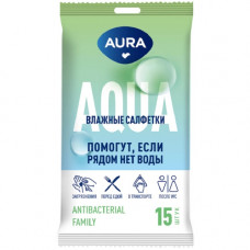 Влажные салфетки антибактериальные Aura (Аура) для всей семьи, 15 шт