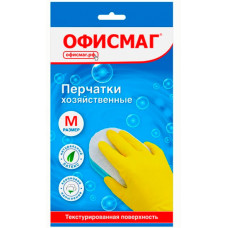 Перчатки хозяйственные латексные ОФИСМАГ, МНОГОРАЗОВЫЕ, х/б напыление, размер М