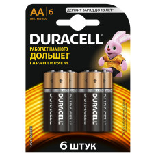 Батарейки алкалиновые Duracell (Дюраселл) Basic AA,1,5V LR6 MN1500, 6 шт