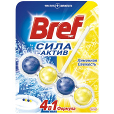 Подвесной туалетный блок Bref (Бреф) Сила-Актив Лимонная свежесть 4в1, 4 шарика, 53 г