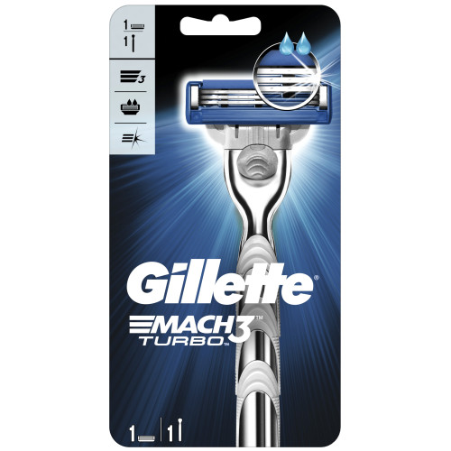 Станок для бритья Gillette Mach 3 Turbo (Джилет Мак 3 Турбо) с 1-й сменной кассетой