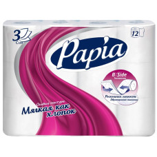 Туалетная бумага Papia (Папия), цвет белый, 3-х слойная, 12 рулонов