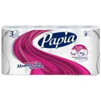 Туалетная бумага Papia (Папия), цвет белый, 3-х слойная, 8 рулонов