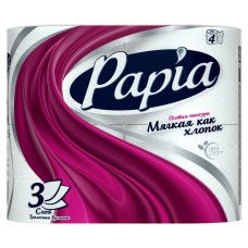 Туалетная бумага Papia (Папия), цвет белый, 3-х слойная, 4 рулона