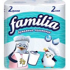 Бумажные полотенца Familia (Фамилия), цвет белый, 2-слойные, 2 рулона