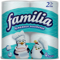 Бумажные полотенца Familia (Фамилия), цвет белый, 2-х слойные, 4 рулона