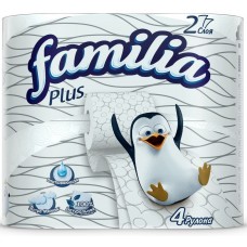 Туалетная бумага Familia (Фамилия) Plus, цвет белый, 2-х слойная 4 рулона