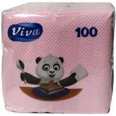 Салфетки бумажные Viva (Вива), 1-слойные, цвет розовый, 24х24 см, в упаковке 100 штук