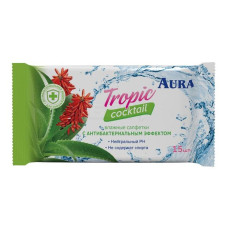 Влажные салфетки Aura Tropic Cocktail (Аура Тропический коктейль) c антибактериальным эффектом, 15 шт
