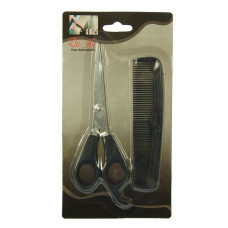 Набор парикмахерский: ножницы с упором, расческа двухрядная (цвет чёрный)