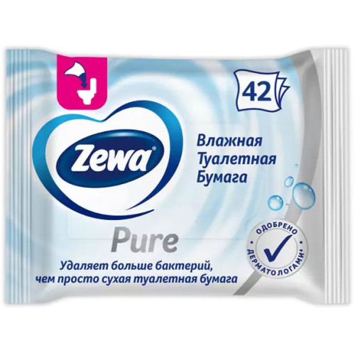 Влажная туалетная бумага Zewa (Зева) Pure (Пьюр), 42 шт