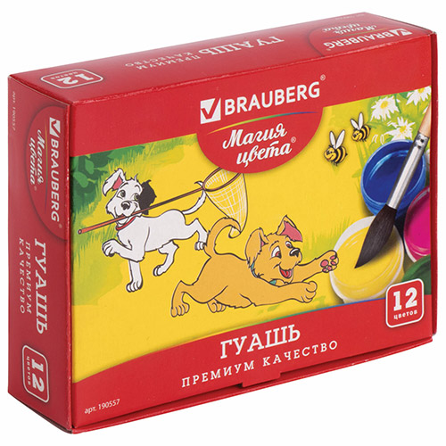 Гуашь Brauberg (Брауберг) Магия цвета, без кисти, картонная упаковка, 12 цветов по 20 мл