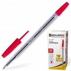 Ручка шариковая Brauberg (Брауберг) Line, цвет красный, корпус прозрачный, узел 1 мм, линия письма 0,5 мм