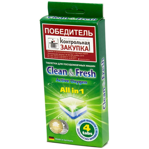 Таблетки для посудомоечных машин Clean&Fresh All in 1, 4 шт