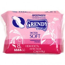 Прокладки гигиенические дневные Grendy (Гренди) Ultra Экстра Soft «Нежность Лепестков Сакуры», 4 капли, 8 шт