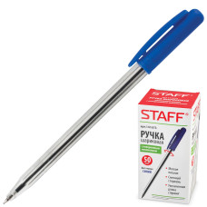 Ручка шариковая автоматическая Staff (Стафф) BPR-243, цвет синий, корпус прозрачный, узел 0,8 мм, линия 0,4 мм