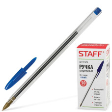 Ручка шариковая Staff (Стафф) Basic BP-01, корпус прозрачный, цвет синий, письмо 750 м, узел 1 мм, линия письма 0,5 мм
