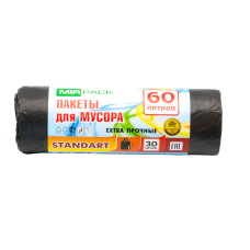 Мешки для мусора ПНД MirPack (МирПак) Standart, черные, 60х70 см, 60 л, 6 мкм, 30 шт