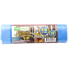 Мешки для мусора с завязками ПНД MirPack (МирПак) Vip, синие, 60 л, 15 мкм, 10 шт