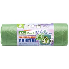 Мешки для мусора биоразлагаемые ПНД MirPack (МирПак), зеленые, 120 л, 12 мкм, 10 шт